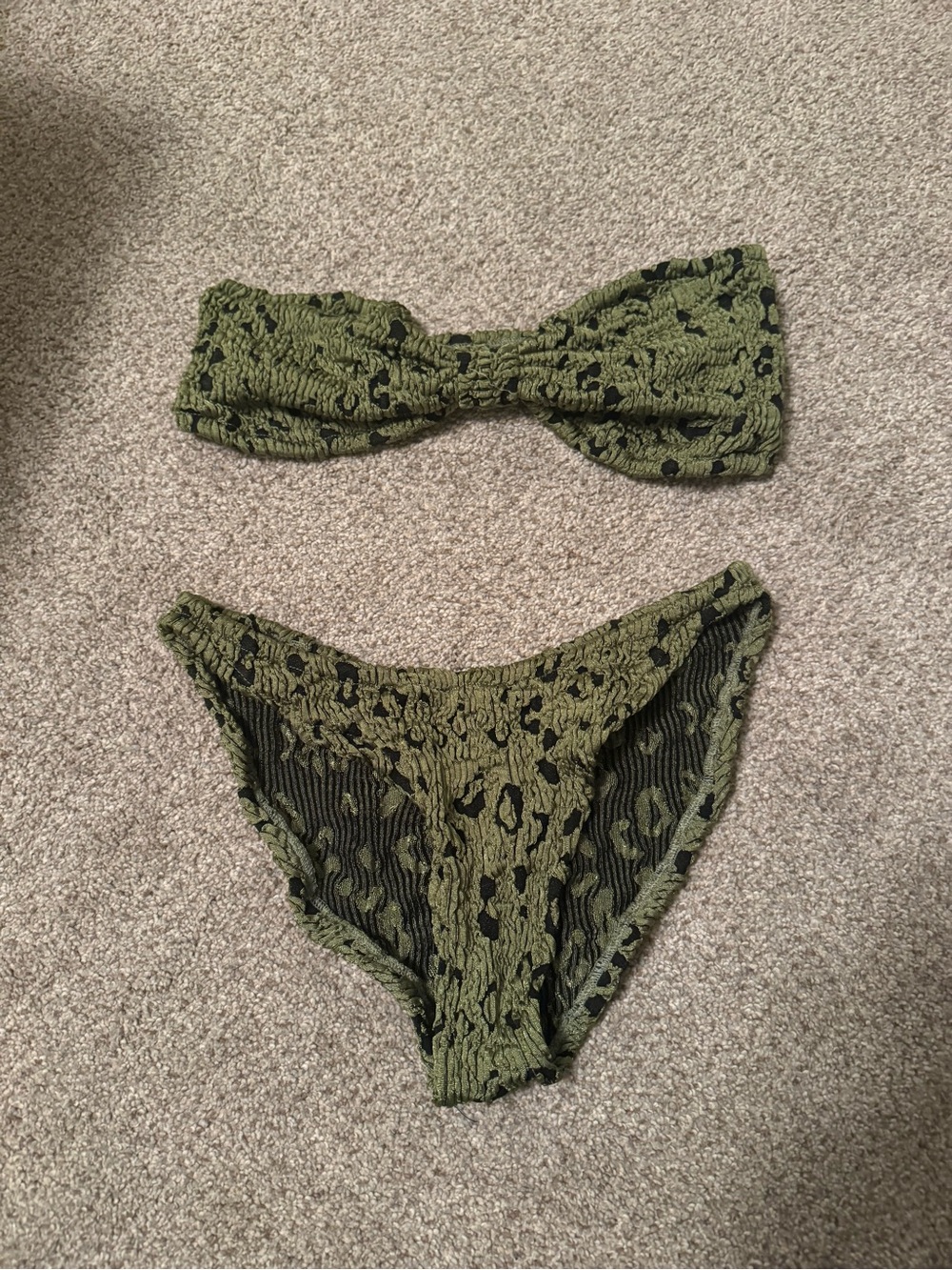 Hunza G Jean Bikini Set in Metallic Moss Leopard
